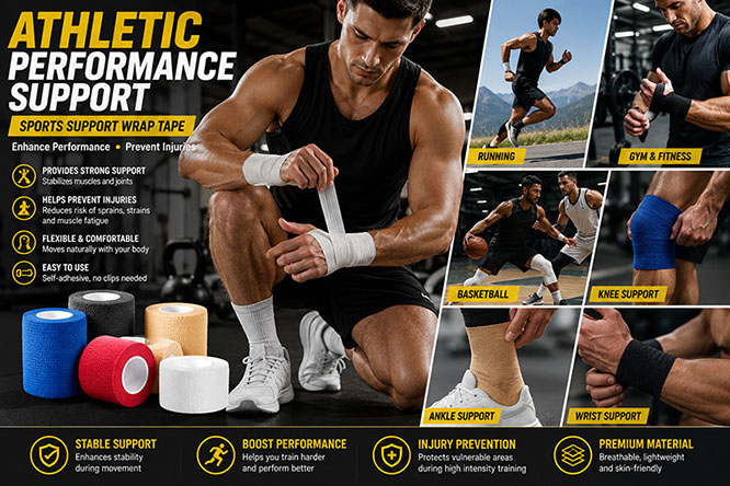 Hand Tear Athletic Cohesive Bandage Self Adherent Sports Wrap Tape for Ankle Knee Wrist Support