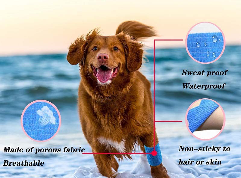 Self-adhesive cohesive bandage wrap for dogs, waterproof and breathable