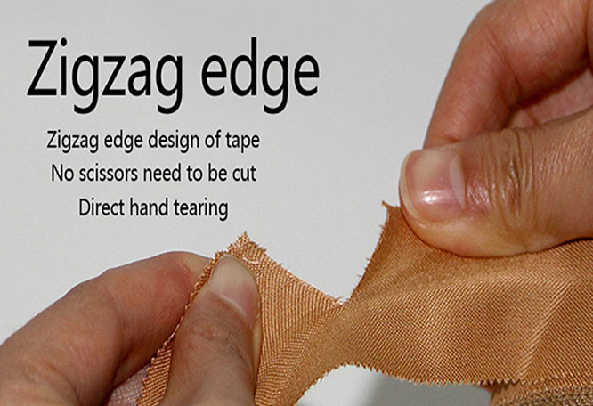 Zinc oxide tape with a zigzag edge that can be torn by hand without scissors